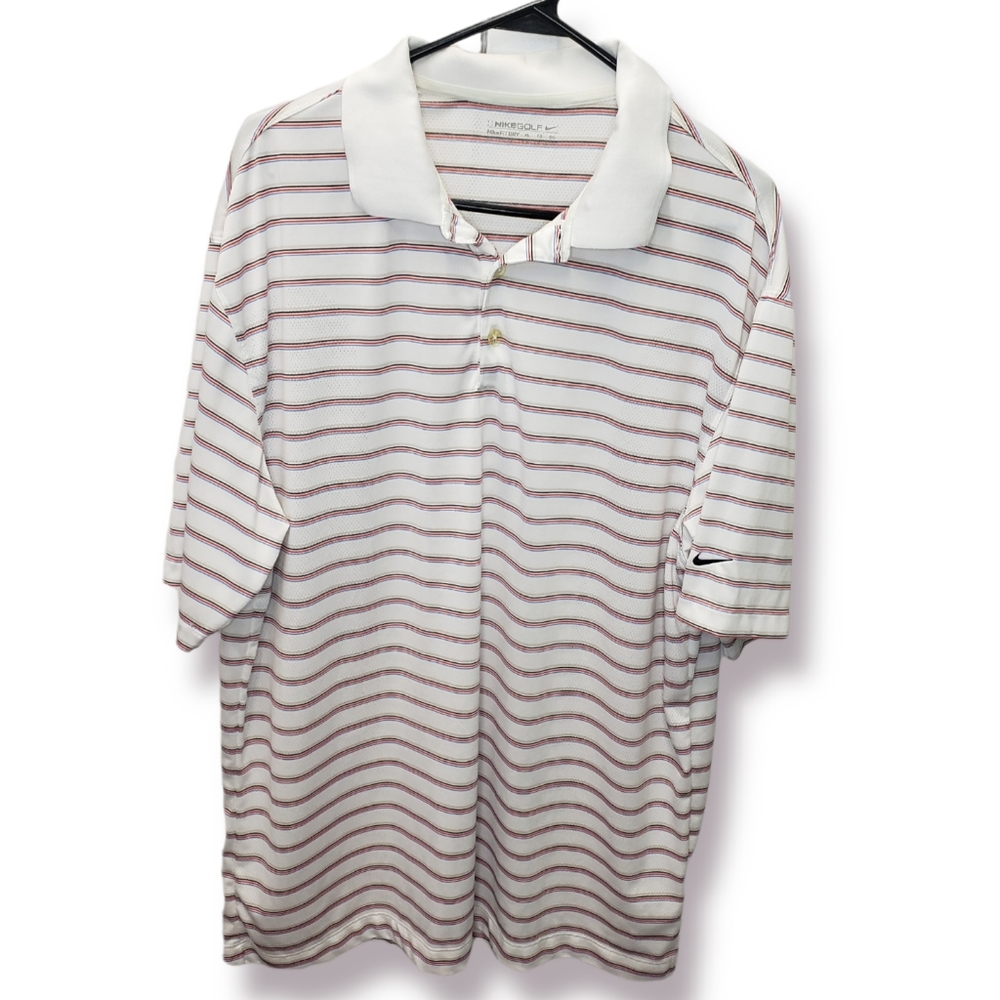 NIKE GOLF Polo Shirt Fit-Dry Striped Polyester Size XL